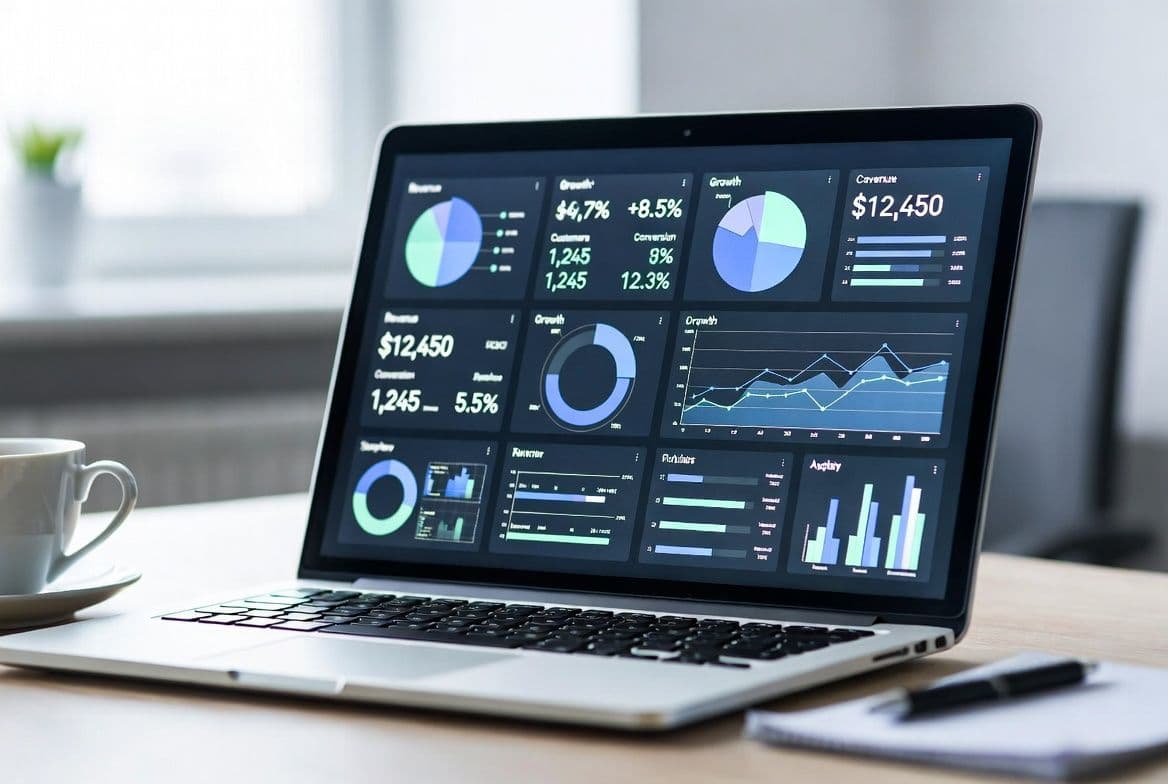 Laptop met business analyse dashboard